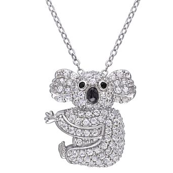 Stella Grace Sterling Silver 1 1/10 Carat T.W. Lab-Created White Sapphire & Black Spinel Koala Pendant Necklace