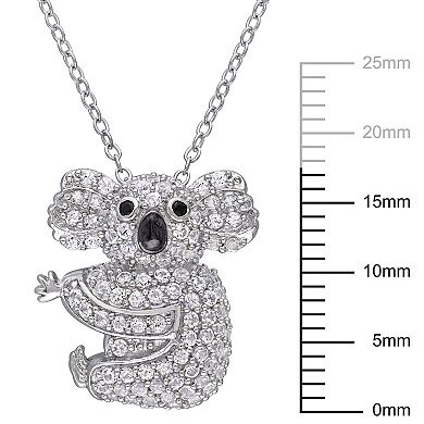 Stella Grace Sterling Silver 1 1/10 Carat T.W. Lab-Created White Sapphire & Black Spinel Koala Pendant Necklace