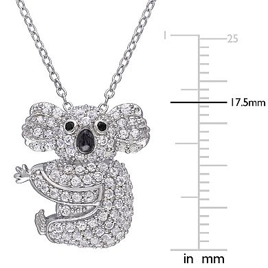 Stella Grace Sterling Silver 1 1/10 Carat T.W. Lab-Created White Sapphire & Black Spinel Koala Pendant Necklace