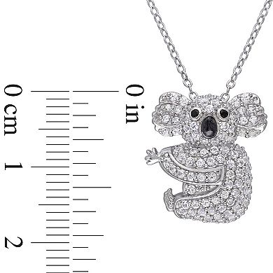 Stella Grace Sterling Silver 1 1/10 Carat T.W. Lab-Created White Sapphire & Black Spinel Koala Pendant Necklace