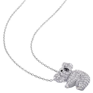 Stella Grace Sterling Silver 1 1/10 Carat T.W. Lab-Created White Sapphire & Black Spinel Koala Pendant Necklace