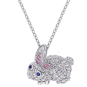 Stella Grace Sterling Silver 1 1/10 Carat Lab-Created Sapphire Bunny Pendant Necklace