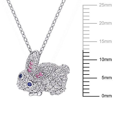 Stella Grace Sterling Silver 1 1/10 Carat Lab-Created Sapphire Bunny Pendant Necklace
