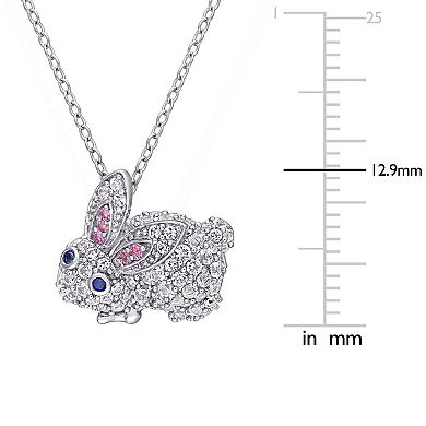 Stella Grace Sterling Silver 1 1/10 Carat Lab-Created Sapphire Bunny Pendant Necklace