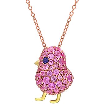Stella Grace Sterling Silver 2 3/8 Carat T.W. Lab-Created Pink Sapphire Chick Pendant