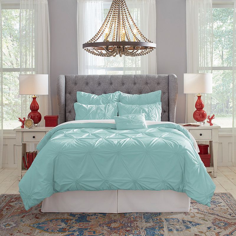 Pointehaven PinTuck Comforter Set, Blue, Queen