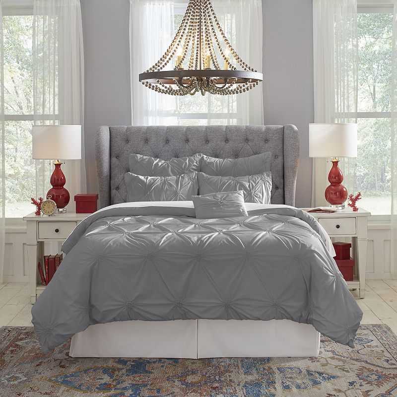 82036188 Pointehaven PinTuck Comforter Set, Grey, Queen sku 82036188