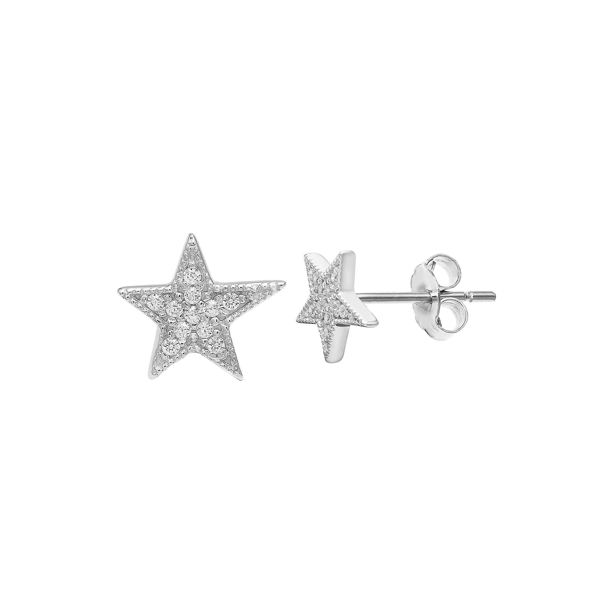 PRIMROSE Sterling Silver Cubic Zirconia Beaded Star Earrings, Womens, Silv