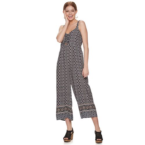 Juniors' Live To Be Spoiled Tie Front Jumpsuit