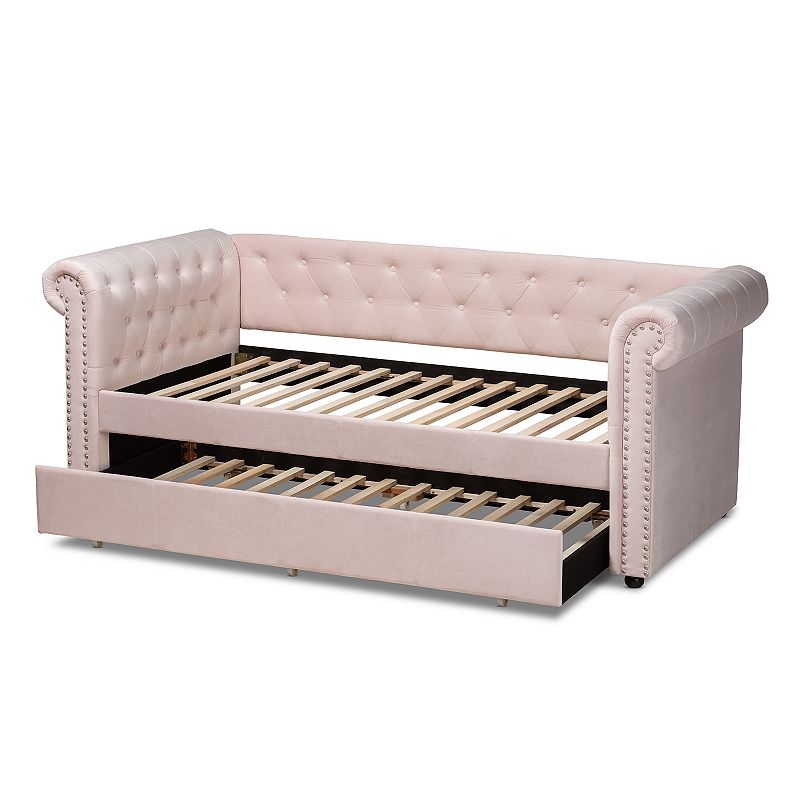 Baxton Studio Mabelle Trundle Daybed, Pink, Twin