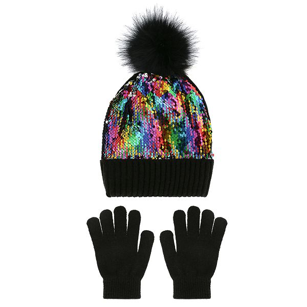 Details about   NEW GIRLS Winter HAT & GLOVES Pink Black & Reverse SEQUIN Heart Face FREE SHIP 