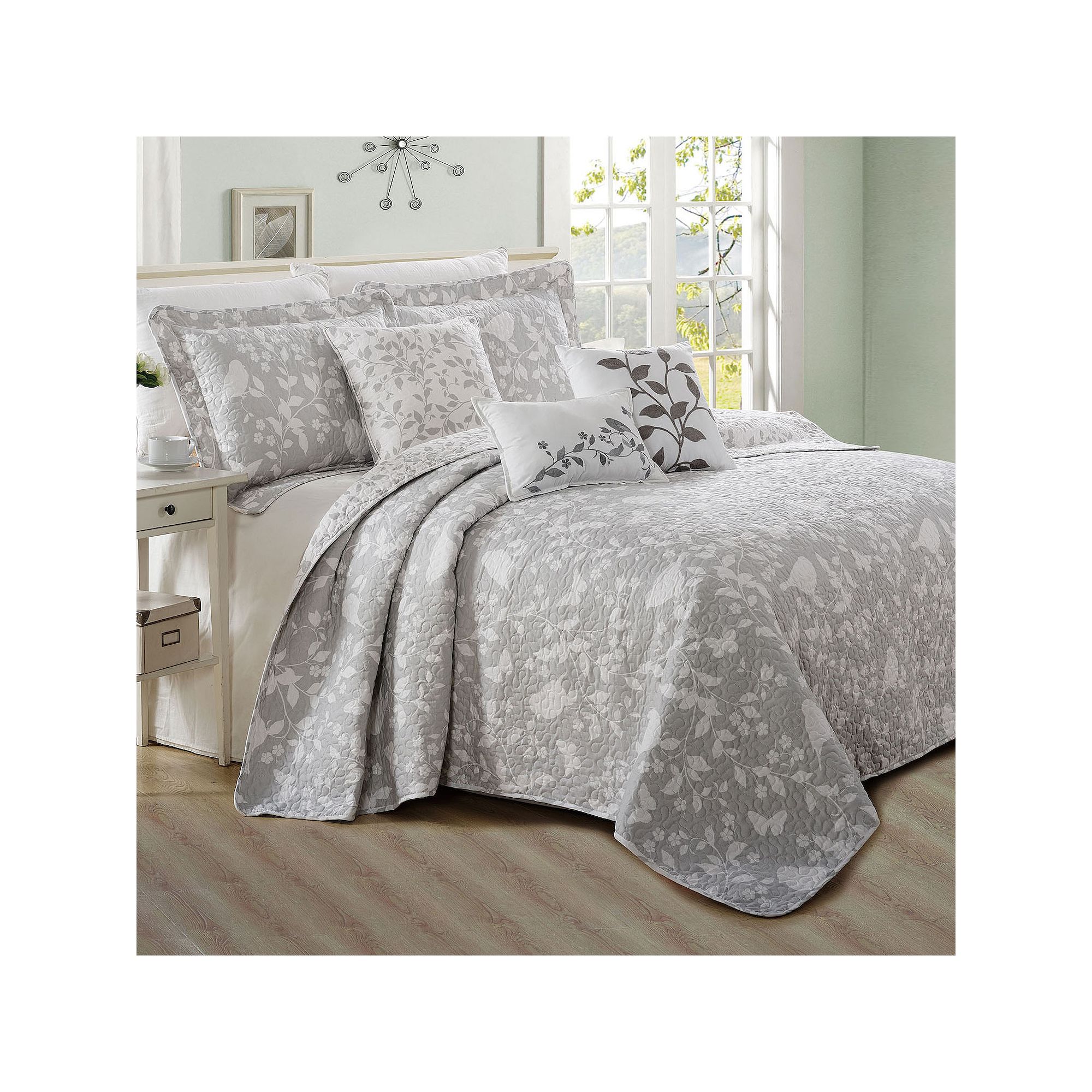 Serenta Birdsong 6-Piece Coverlet and Sham Set, Gray