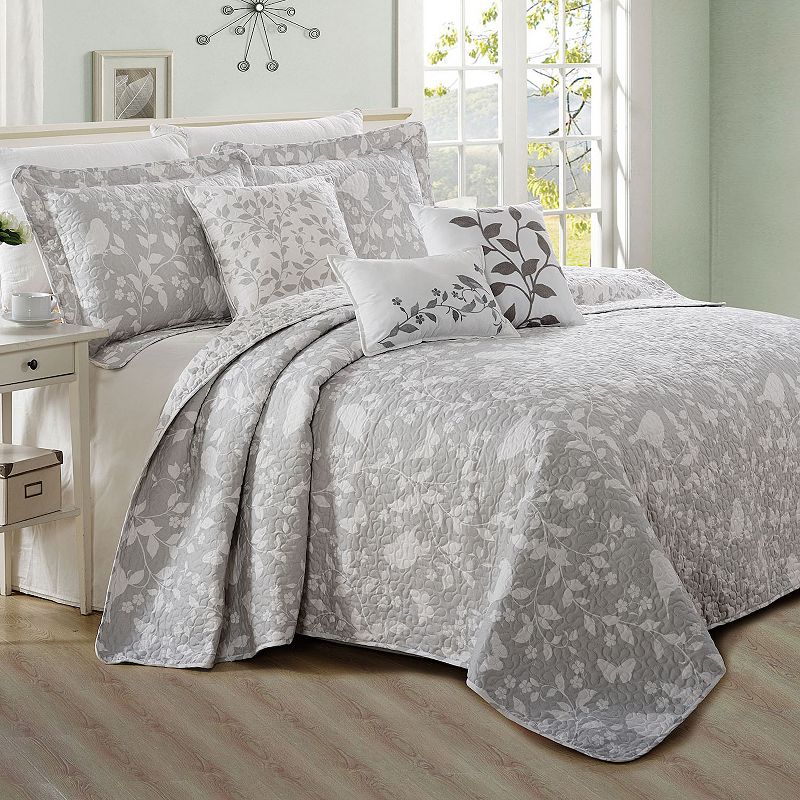 Serenta Birdsong 6-Piece Coverlet and Sham Set, Grey, King