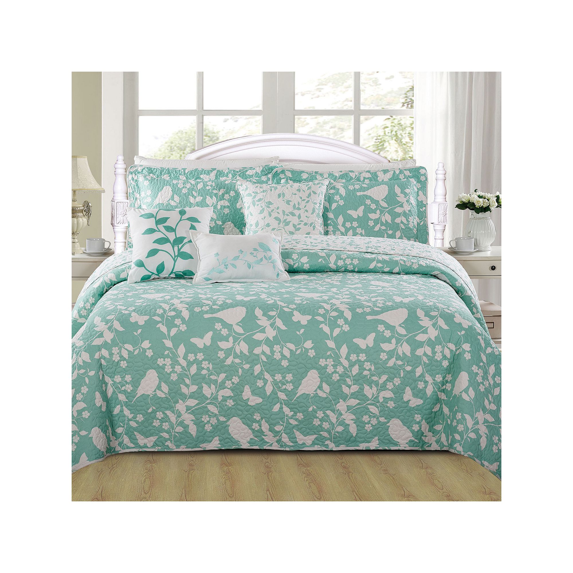 Serenta Birdsong 6-Piece Coverlet and Sham Set, Blue