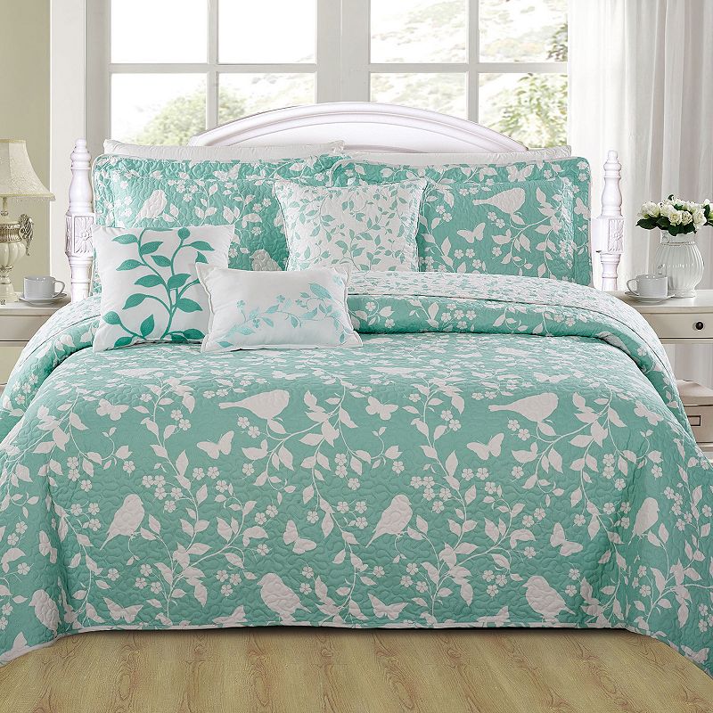 Serenta Birdsong 6-Piece Coverlet and Sham Set, Green, Cal King