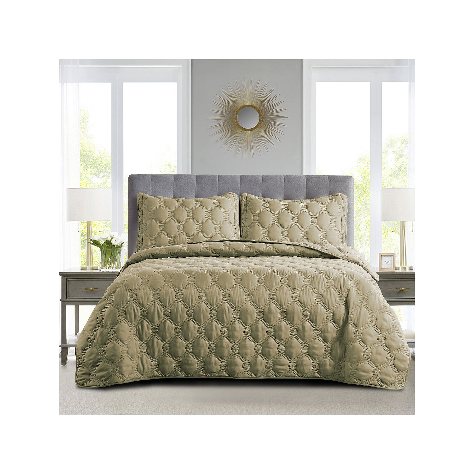 Serenta Bradley Alternative 3-Piece Bedspread and Sham Set, Antique Bronze