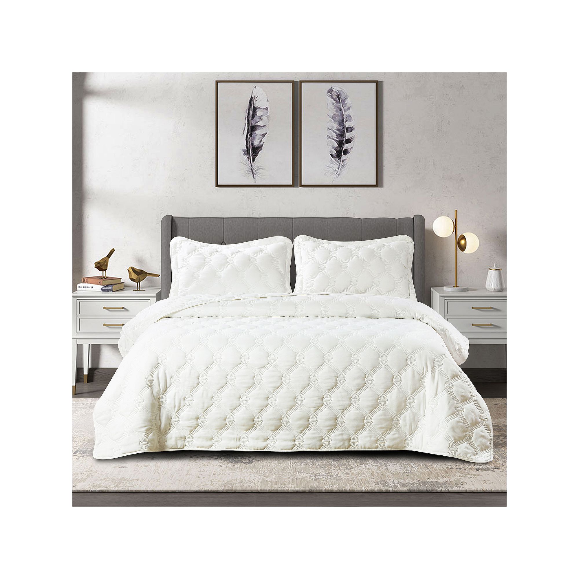 Serenta Bradley Alternative 3-Piece Bedspread and Sham Set, White