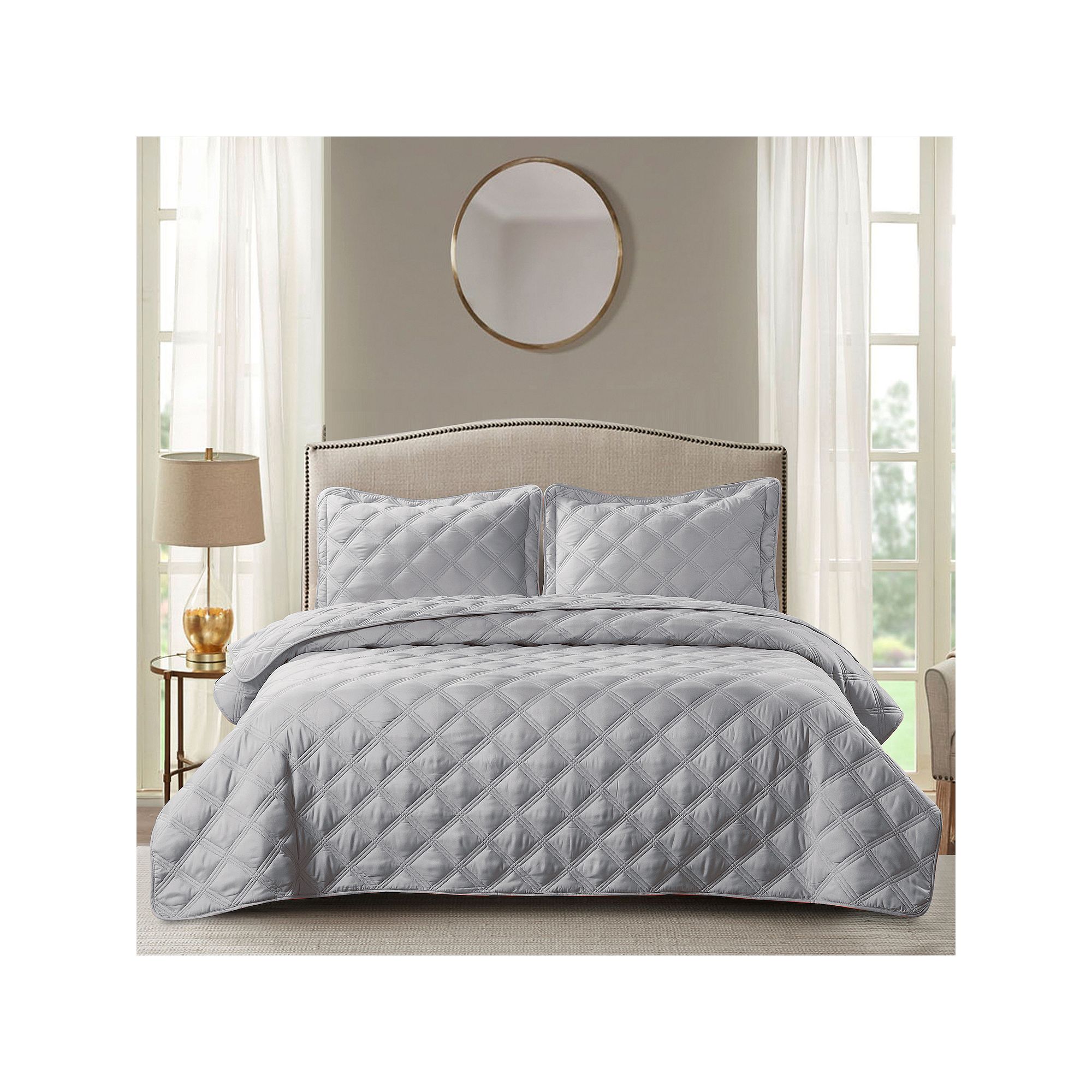 Serenta Charleston Down Alternative 3-Piece Bedspread and Sham Set, Ash Gra