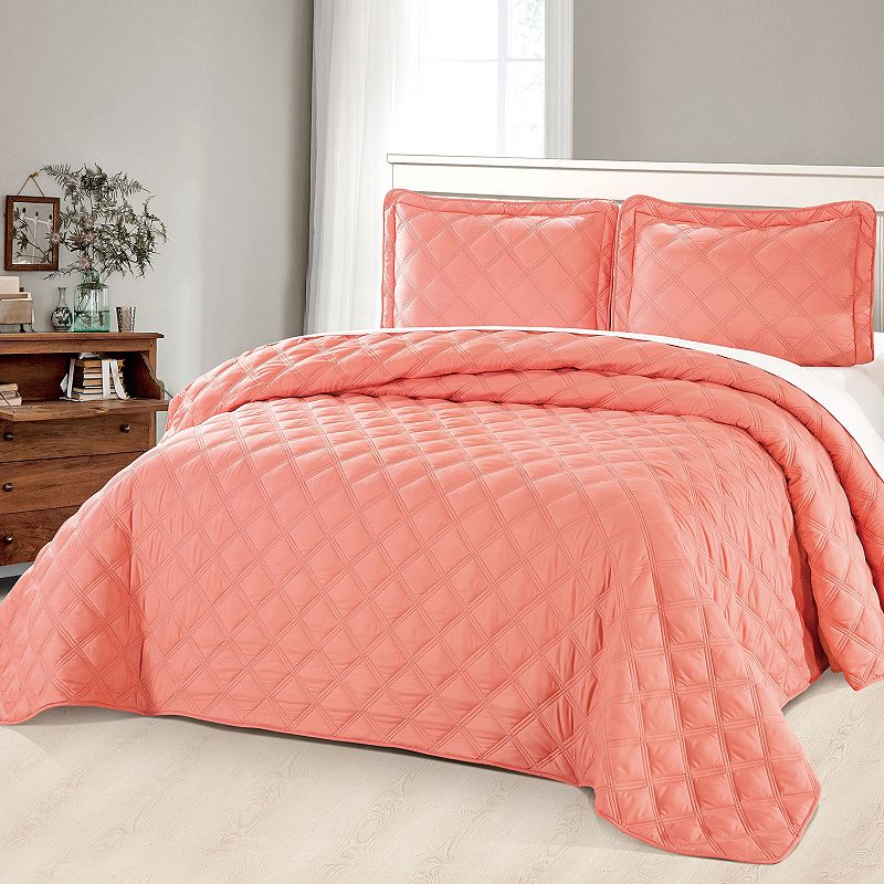 Serenta Charleston Down Alternative 3-Piece Bedspread and Sham Set, Pink, Q