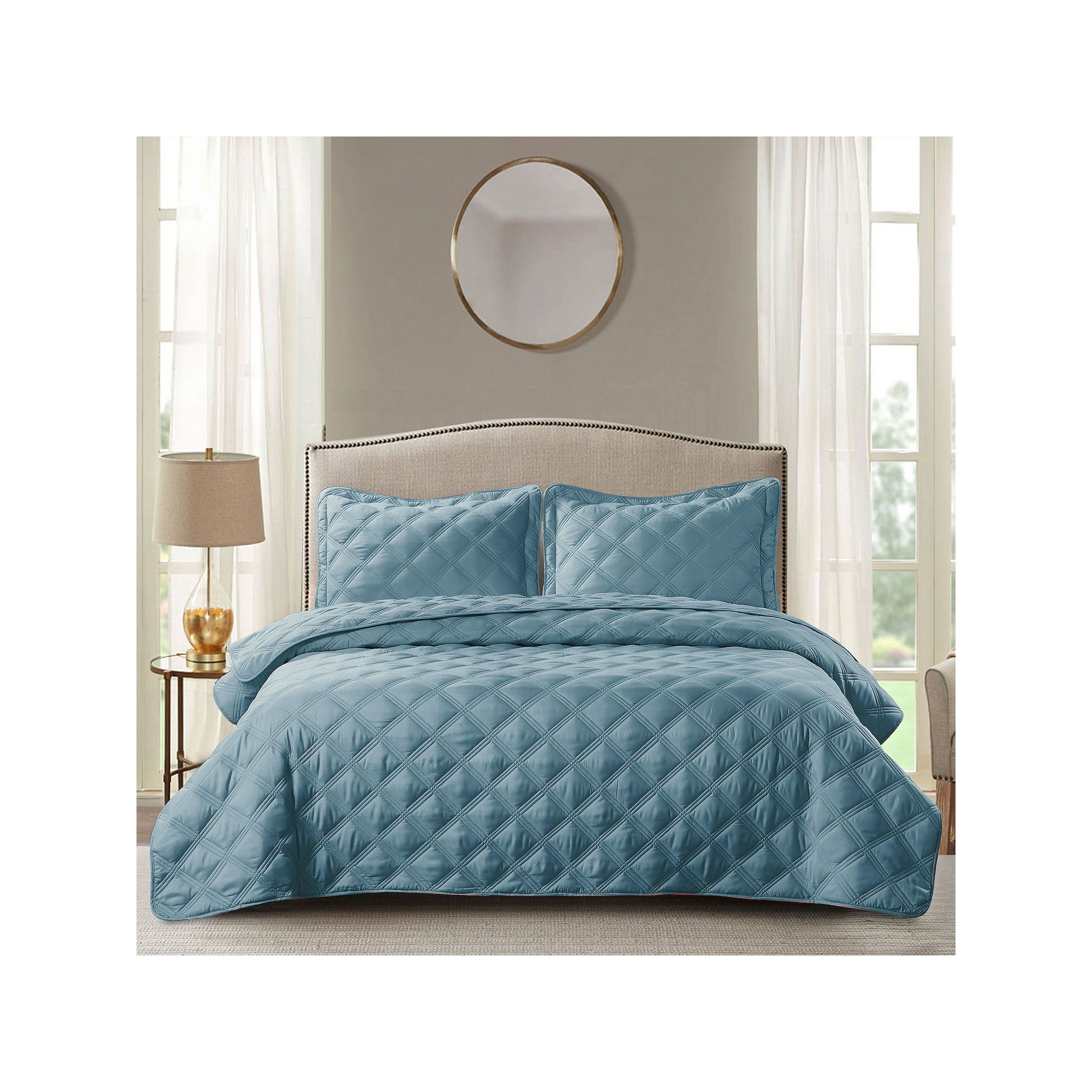 Serenta Charleston Down Alternative 3-Piece Bedspread and Sham Set, Grey Bl