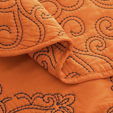 Serenta Damask Embroidered 4-Piece Bedspread and Sham Set
