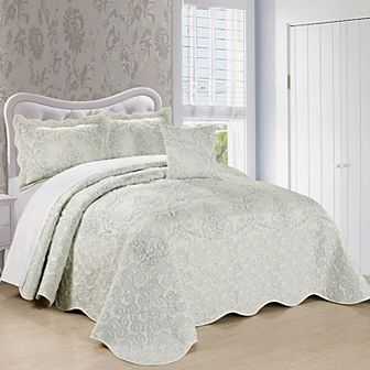 Serenta Damask Embroidered 4 pc Bedspread and Sham Set