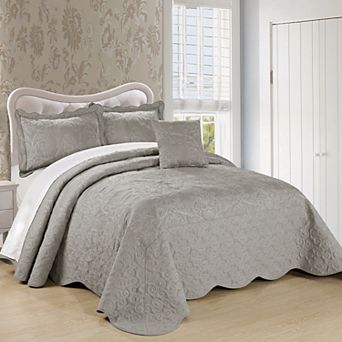 Serenta Damask Embroidered 4 pc Bedspread and Sham Set