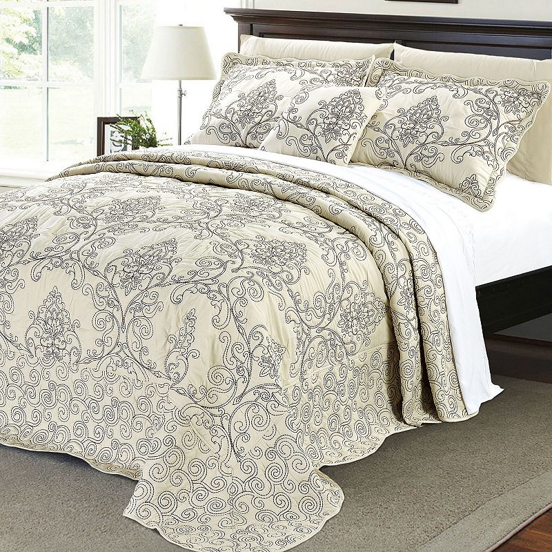 74902521 Serenta Damask Embroidered 4-Piece Bedspread and S sku 74902521