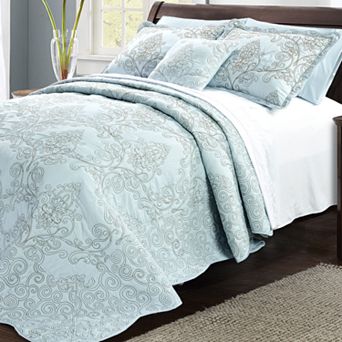 Serenta Damask Embroidered 4 pc Bedspread and Sham Set