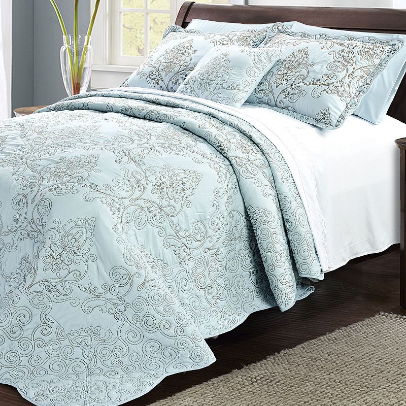 58632272 Serenta Damask Embroidered 4-Piece Bedspread and S sku 58632272