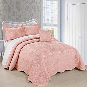 Serenta Damask Embroidered 4 pc Bedspread and Sham Set