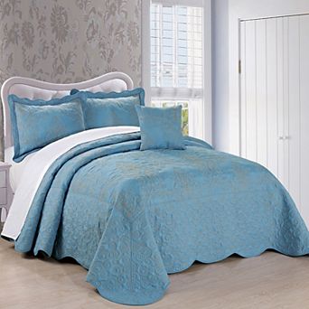 Serenta Damask Embroidered 4 pc Bedspread and Sham Set