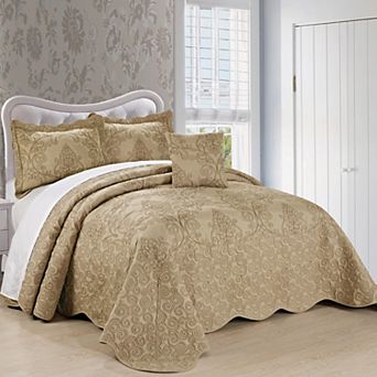Serenta Damask Embroidered 4 pc Bedspread and Sham Set