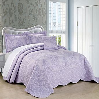 Serenta Damask Embroidered 4 pc Bedspread and Sham Set