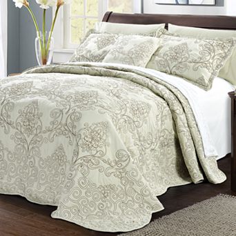 Serenta Damask Embroidered 4 pc Bedspread and Sham Set