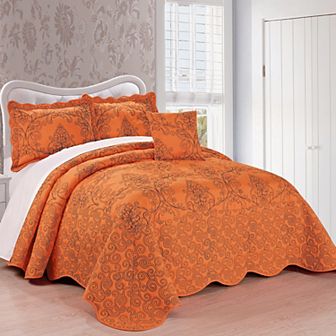 Serenta Damask Embroidered 4 pc Bedspread and Sham Set