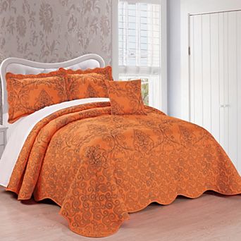 Serenta Damask Embroidered 4 pc Bedspread and Sham Set