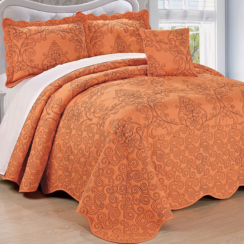 74915619 Serenta Damask Embroidered 4-Piece Bedspread and S sku 74915619