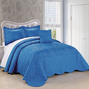Serenta Damask Embroidered 4 pc Bedspread and Sham Set