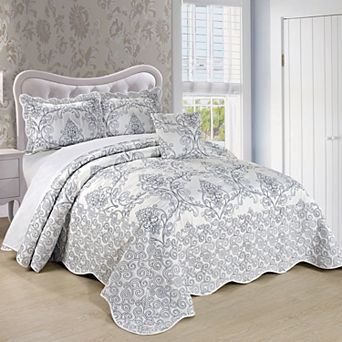 Serenta Damask Embroidered 4 pc Bedspread and Sham Set