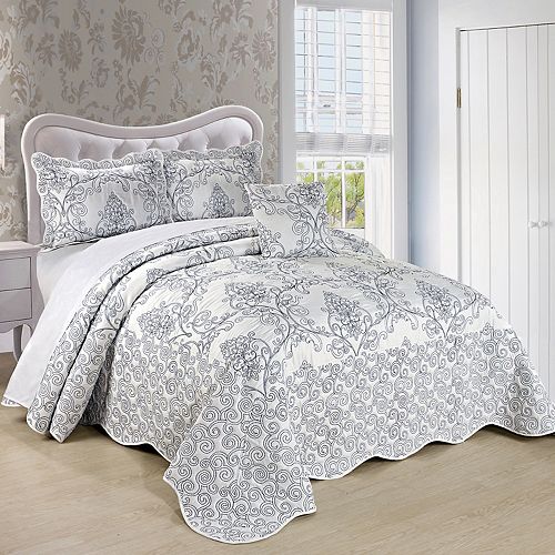 Damask Embroidered 4 Piece Bed Spread Set