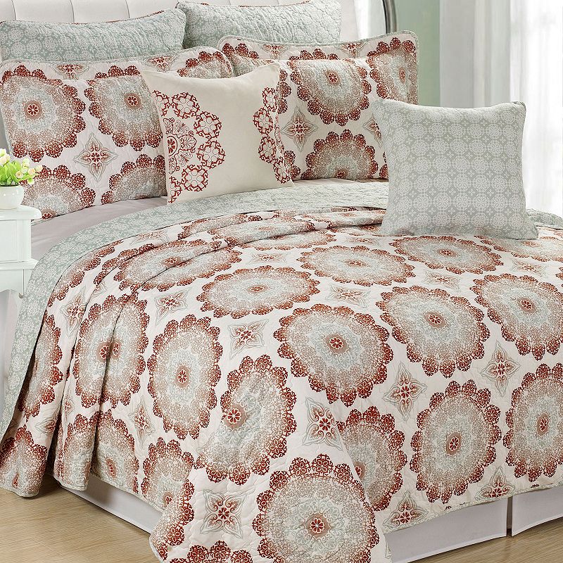 Serenta Delia 7-Piece Coverlet and Sham Set, Red, King