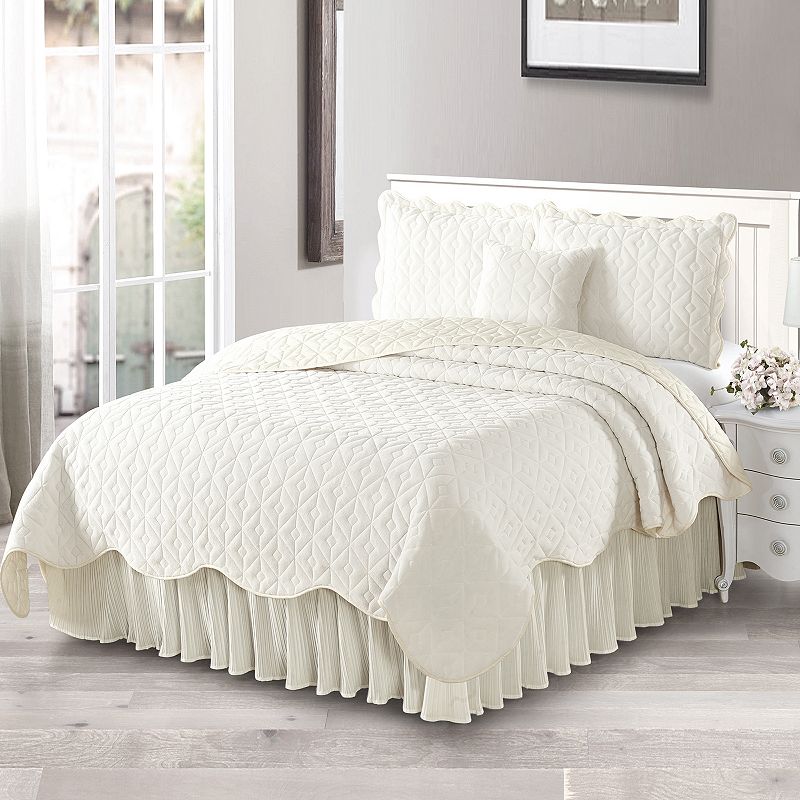 Home Soft Things 4 Piece Diamond Square Bedspread Quilts Set - Ivory - Queen (90  x 90 )