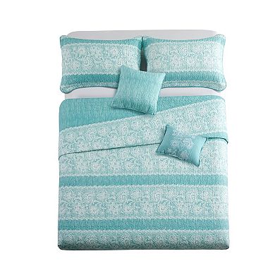 Serenta Emma 5-Piece Printed Microfiber Coverlet and Sham Set