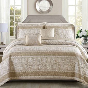 Serenta Emma 5 pc Printed Microfiber Coverlet and Sham Set