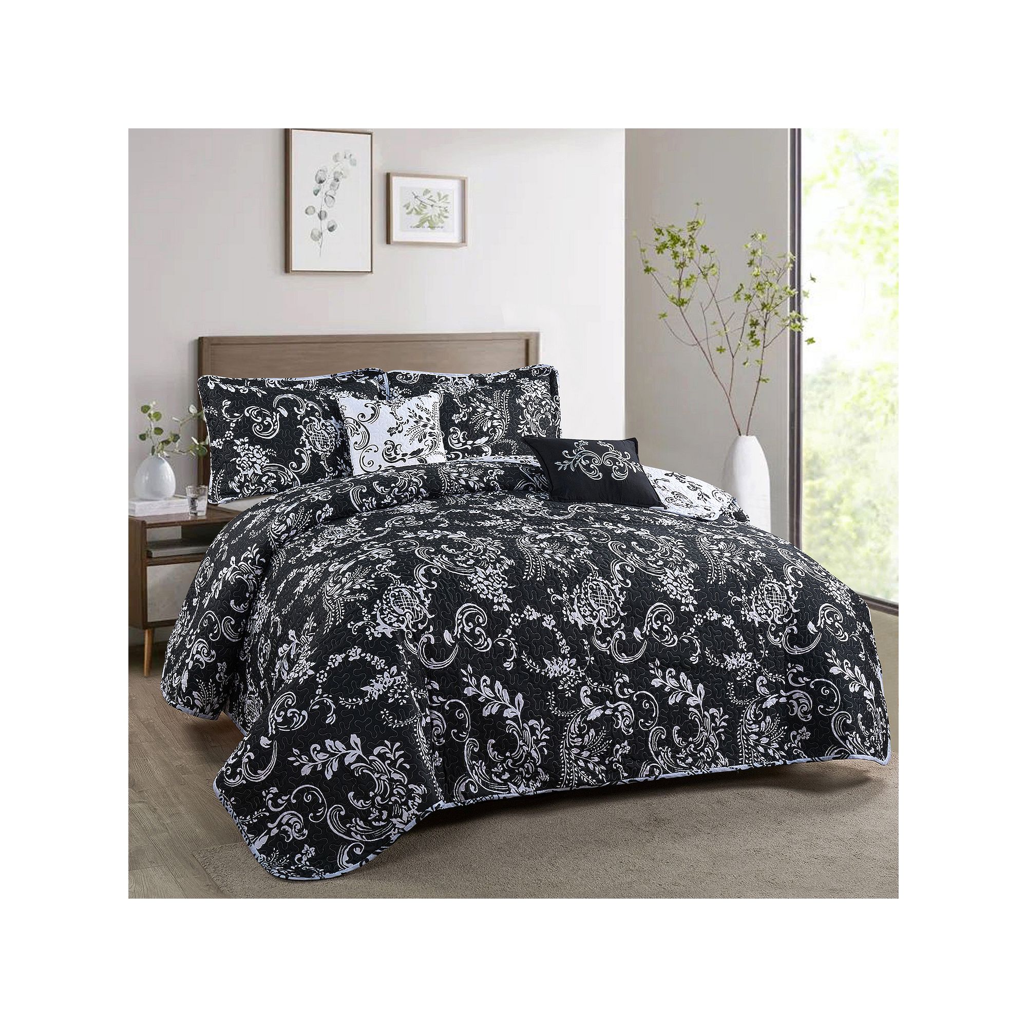 Serenta La Boheme 5-Piece Coverlet and Sham Set, Black