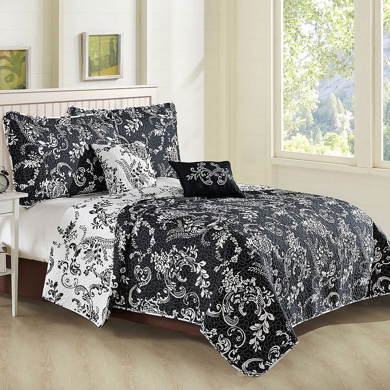 Serenta La Boheme 5-Piece Coverlet and Sham Set, Black, King