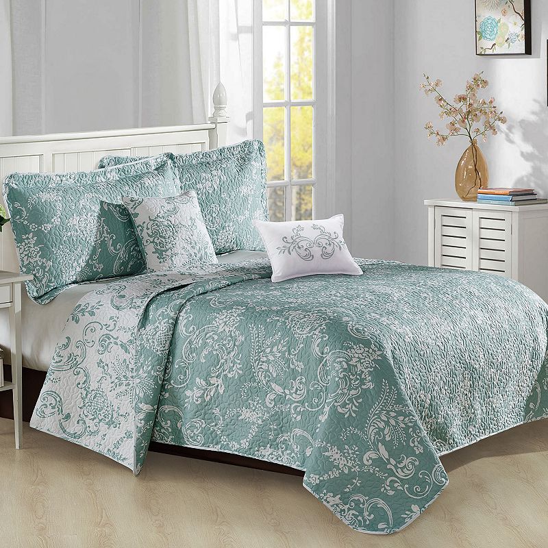 Serenta La Boheme 5-Piece Coverlet and Sham Set, Blue, King