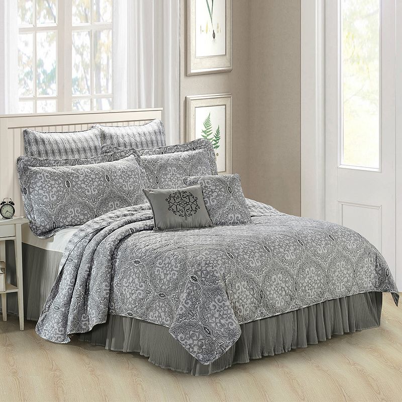 Serenta Melody 7-Piece Coverlet and Sham Set, Grey, Queen