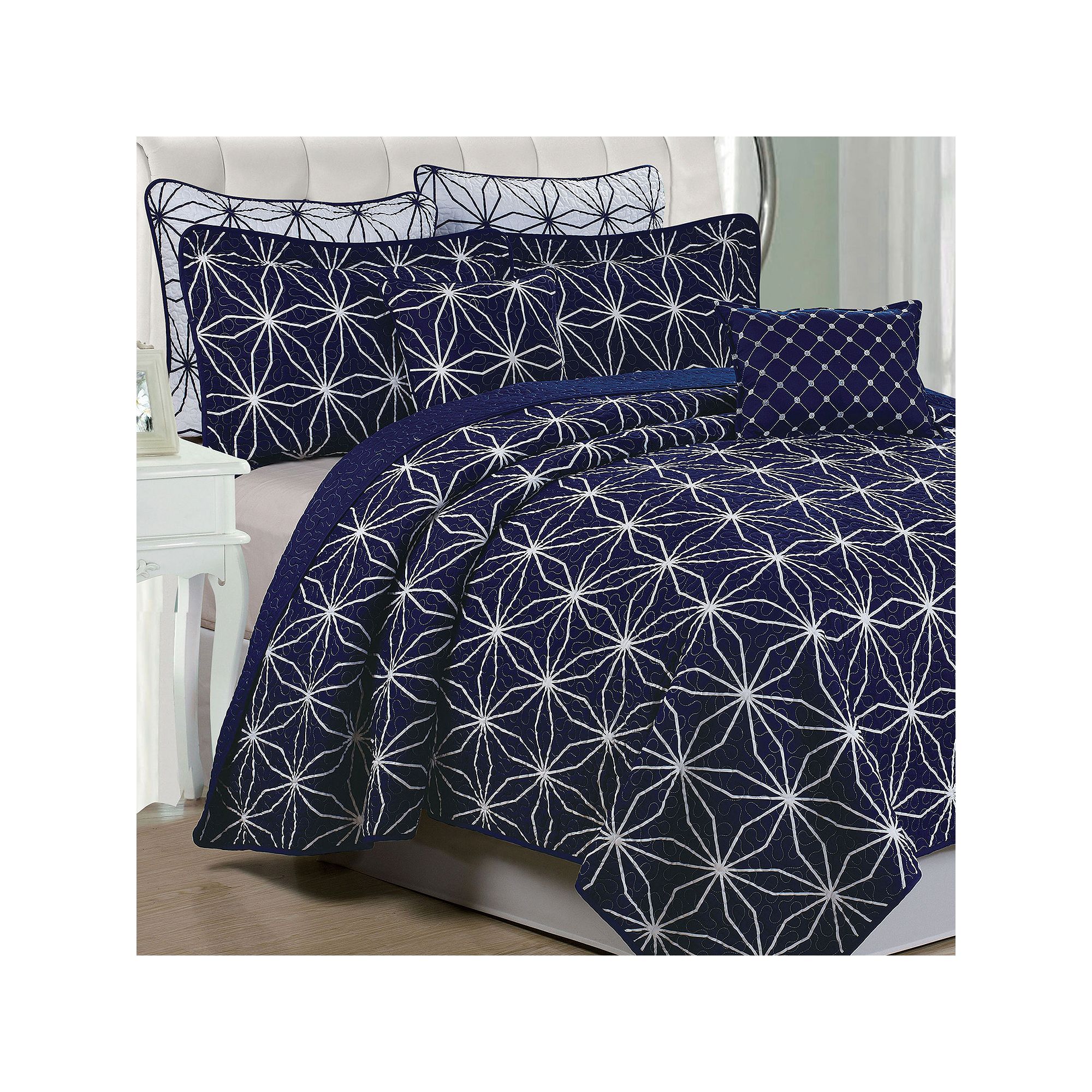 Serenta Melody 7-Piece Coverlet and Sham Set, Memphis Dark Blue